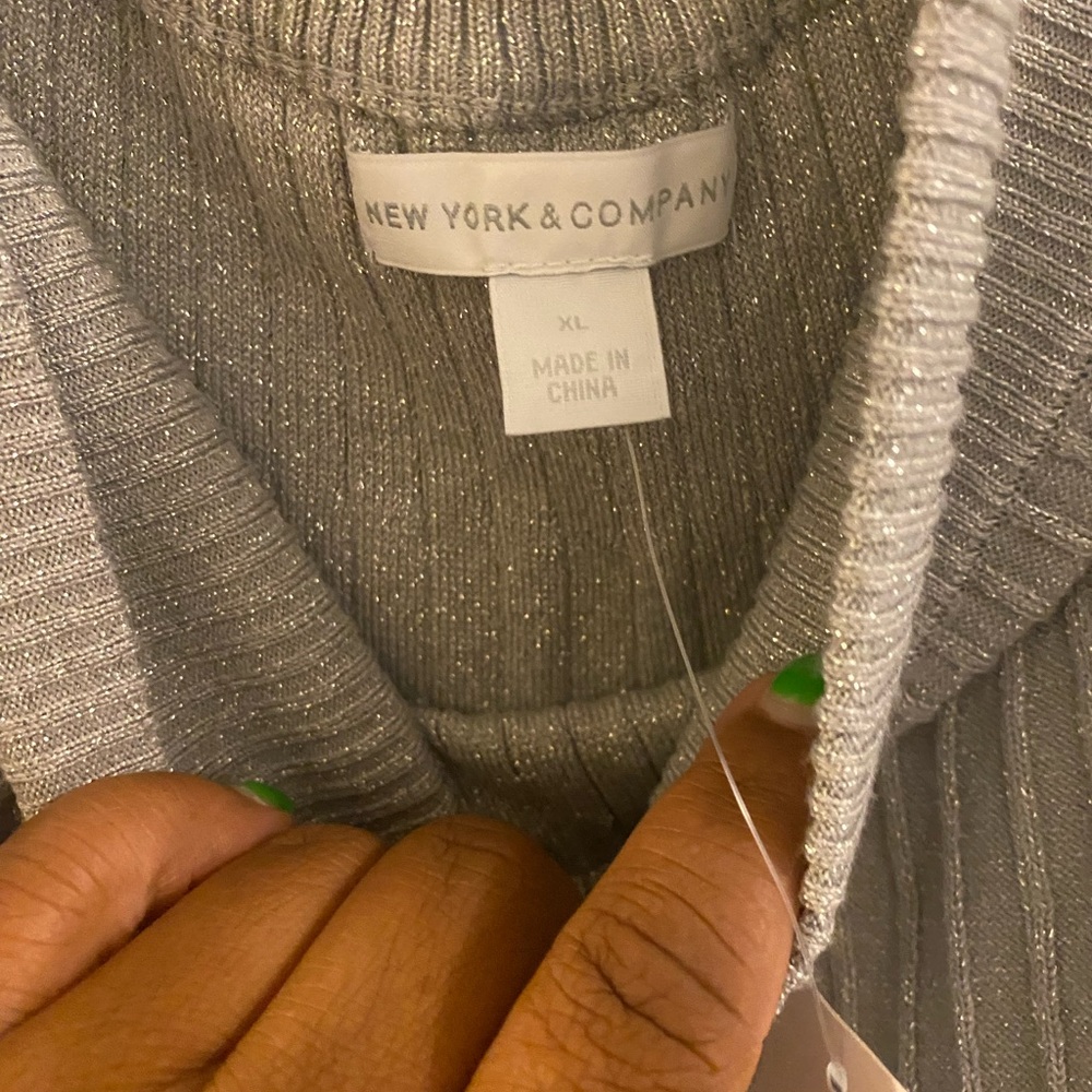 New York & Company Light Gray Ribbed Long Sleeve Sweater Dress - Picture 2 of 7